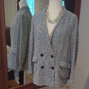 Zara Blue and White Textured Blazer